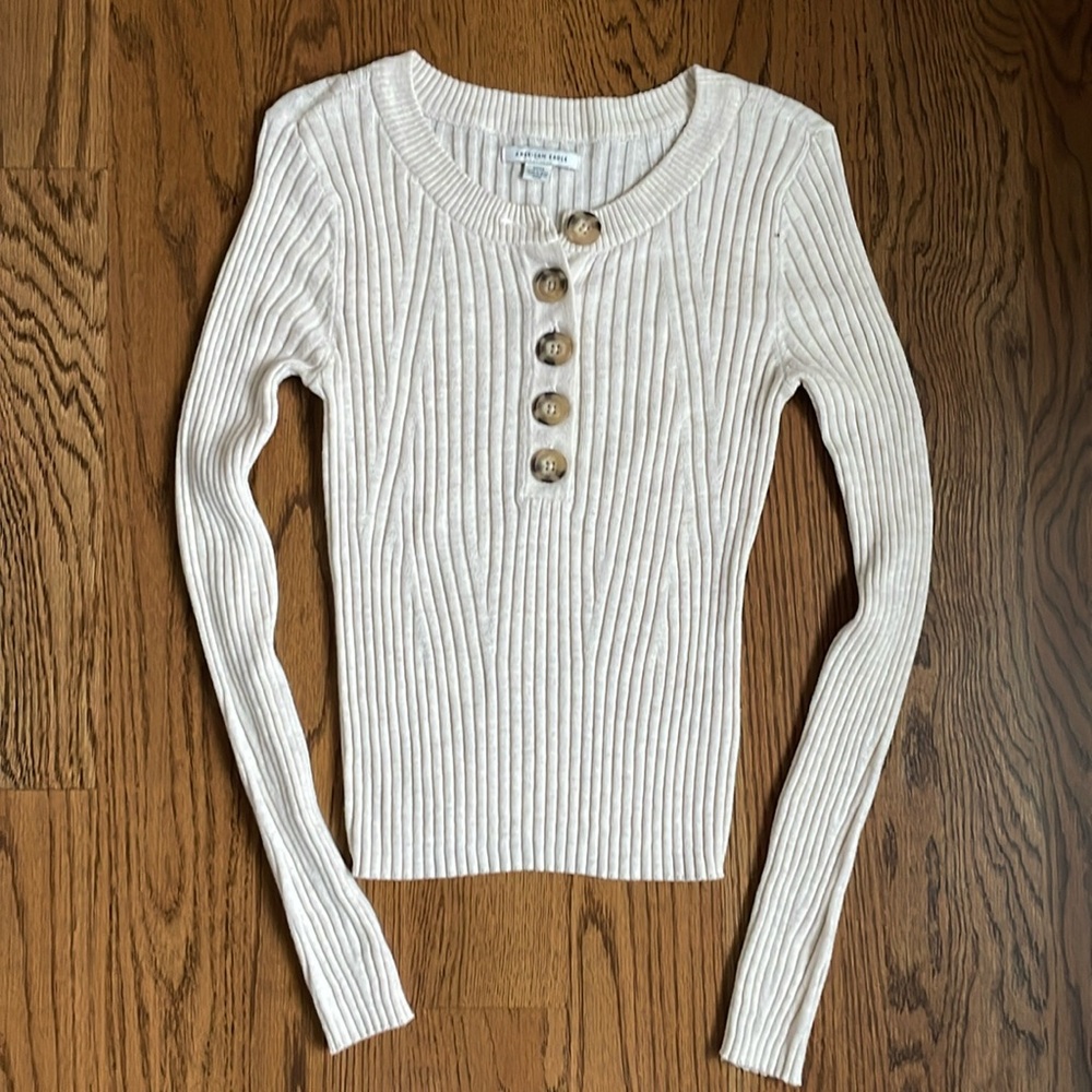 Tight Cream Sweater with Buttons